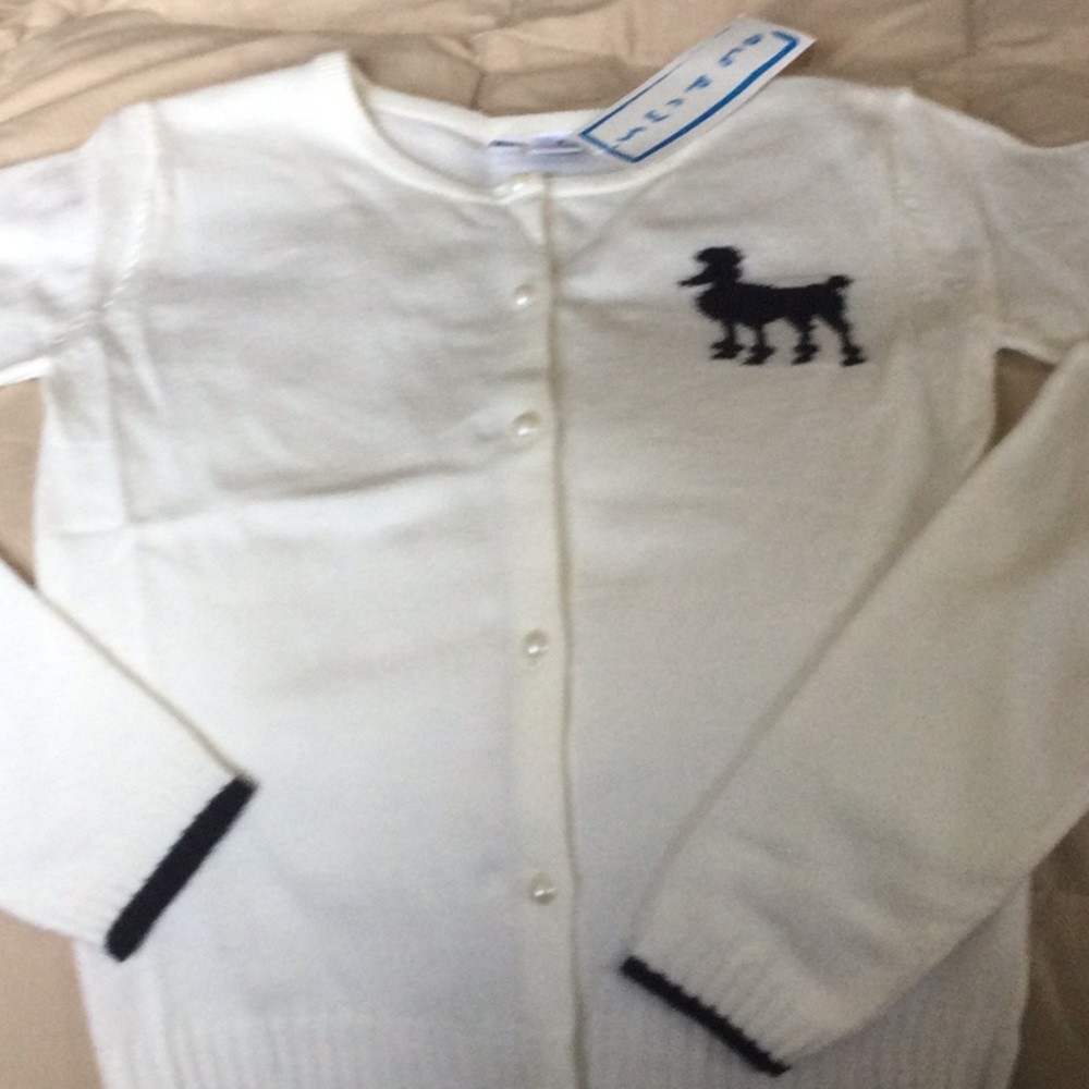 Cardigan sweater with black poodle decoration